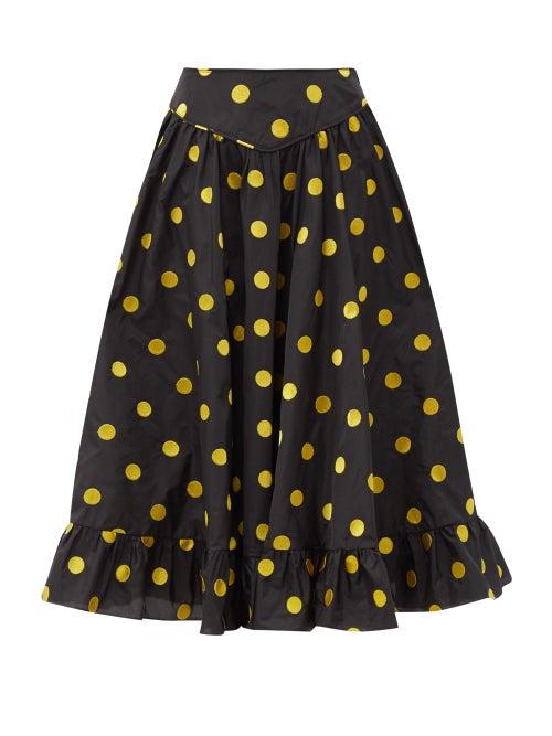 Batsheva - Margaux Polka-dot Silk-taffeta Midi Skirt - Womens - Black Multi