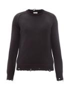 Mens Rtw Saint Laurent - Distressed Cotton Sweater - Mens - Black
