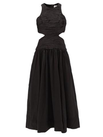 Aje - Introspect Cutout Floral-twill Dress - Womens - Black