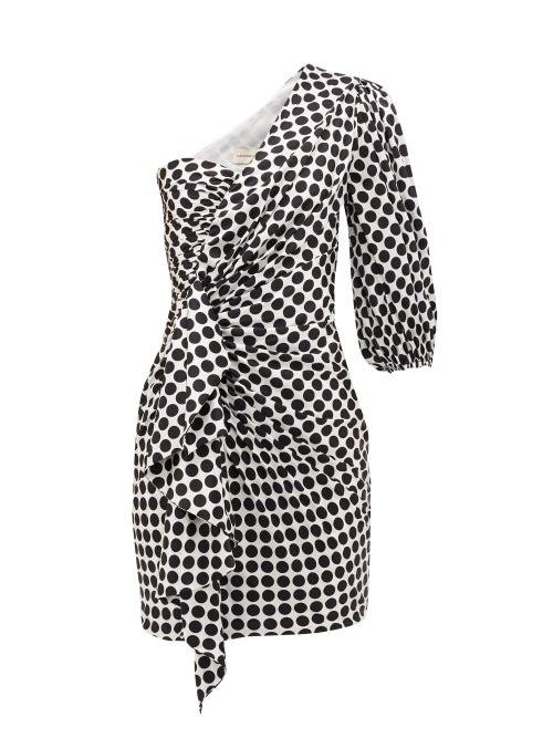 Matchesfashion.com Alexandre Vauthier - Polka-dot One-sleeve Silk-blend Dress - Womens - White Black