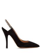Matchesfashion.com Valentino - Crystal Embellished Suede Slingback Heels - Womens - Black