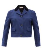 Matchesfashion.com Marni - Velvet-collar Cropped Wool-blend Twill Jacket - Womens - Navy