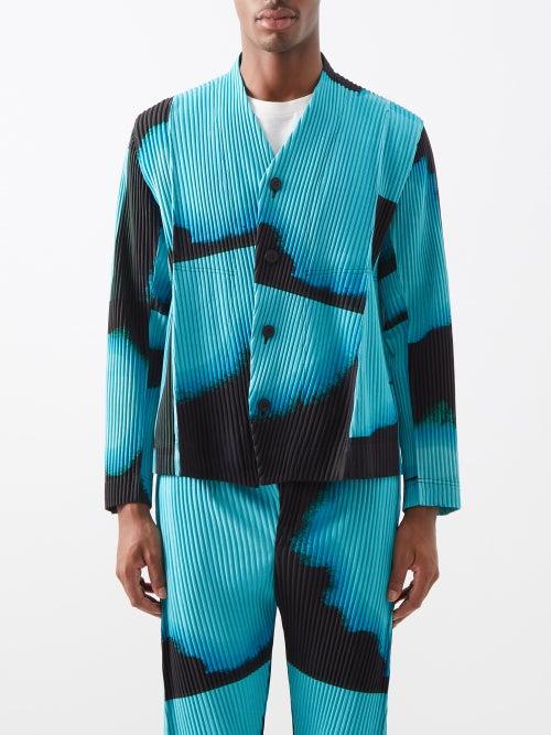 Homme Pliss Issey Miyake - Lantern-print Technical-pleated Suit Jacket - Mens - Blue