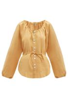 Matchesfashion.com Belize - Lily Balloon Sleeve Linen Blouse - Womens - Light Brown