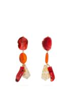 Matchesfashion.com Carolina Herrera - Stone & Shell Charm Drop Earrings - Womens - Orange