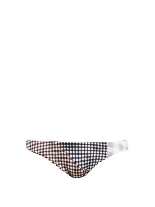 Matchesfashion.com Marysia - Suffolk Patchwork Gingham Bikini Briefs - Womens - Black White