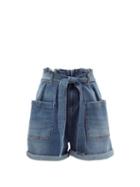 Matchesfashion.com Redvalentino - Belted Paperbag-waist Denim Shorts - Womens - Denim