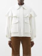 Chlo - Ruffled Wool Blend-tricotine Bomber Jacket - Womens - Ivory