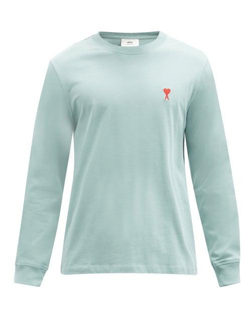 Matchesfashion.com Ami - Ami De Caur-logo Cotton-jersey Sweatshirt - Mens - Light Green