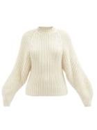 Raey - Lantern-sleeve Ribbed Virgin-wool Blend Sweater - Womens - Cream