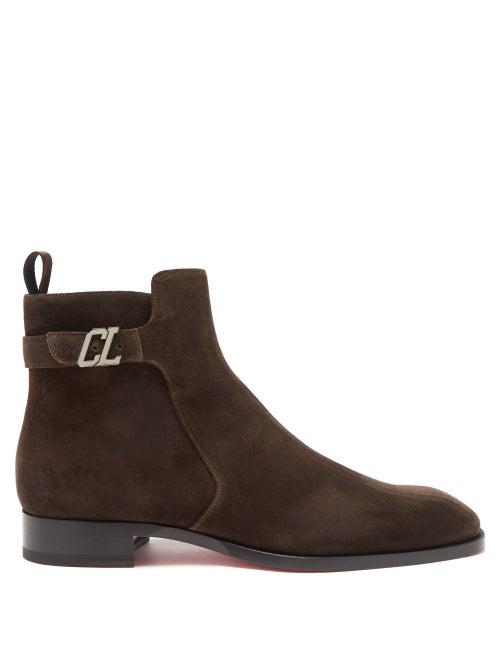 Christian Louboutin - Validobi Logo-plaque Suede Ankle Boots - Mens - Dark Brown