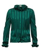 Matchesfashion.com Saint Laurent - Ruffled Striped-satin Blouse - Womens - Green