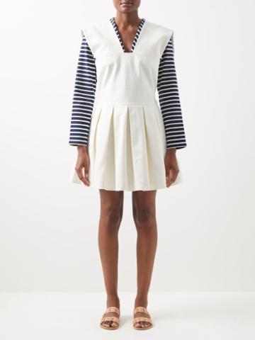 Les Vacances D'irina - The Short Sarafan Denim Pinafore Dress - Womens - White
