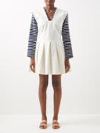 Les Vacances D'irina - The Short Sarafan Denim Pinafore Dress - Womens - White