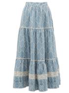 Matchesfashion.com Gucci - Tiered Gg Broderie Anglaise Cotton Skirt - Womens - Blue White
