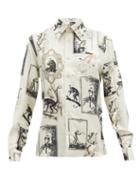 Matchesfashion.com Alister Mackie - Monkey And Floral-print Silk-twill Shirt - Womens - Ivory Multi