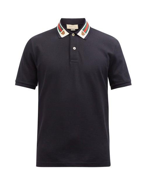 Gucci - Tiger And Web Stripe Cotton-piqu Polo Shirt - Mens - Black
