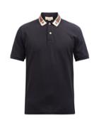 Gucci - Tiger And Web Stripe Cotton-piqu Polo Shirt - Mens - Black