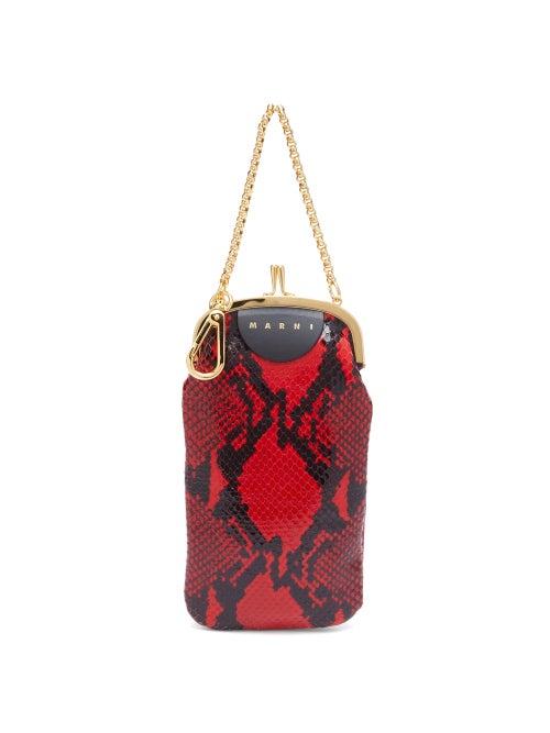 Matchesfashion.com Marni - Python Effect Leather Clutch Bag - Womens - Red