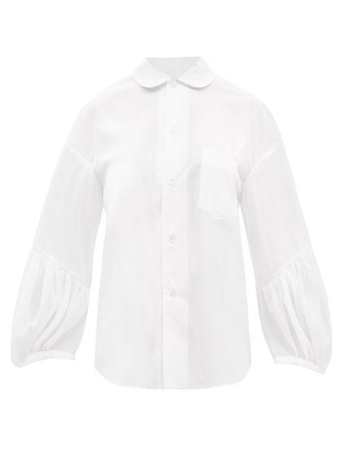 Comme Des Garons Comme Des Garons - Pleated Puff-sleeve Cotton-poplin Blouse - Womens - White