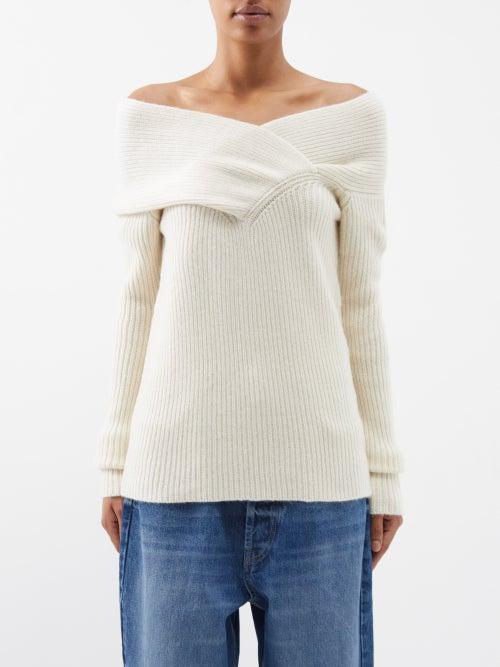 Raey - Off-shoulder Responsible-cashmere Blend Sweater - Womens - Ivory