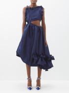 Kika Vargas - Ramya Cutout Silk-blend Taffeta Dress - Womens - Navy