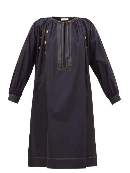 Matchesfashion.com Givenchy - Sailor Chain-neck Cotton-poplin Dress - Womens - Navy
