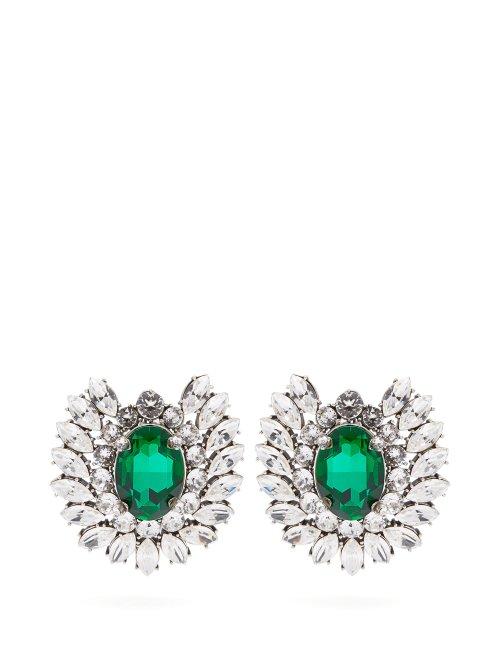 Matchesfashion.com Balenciaga - Crystal Embellished Floral Stud Earrings - Womens - Green