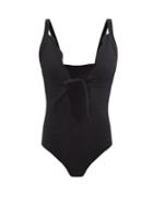 Ladies Beachwear Lisa Marie Fernandez - Scalloped Tie-front Textured-jersey Swimsuit - Womens - Black