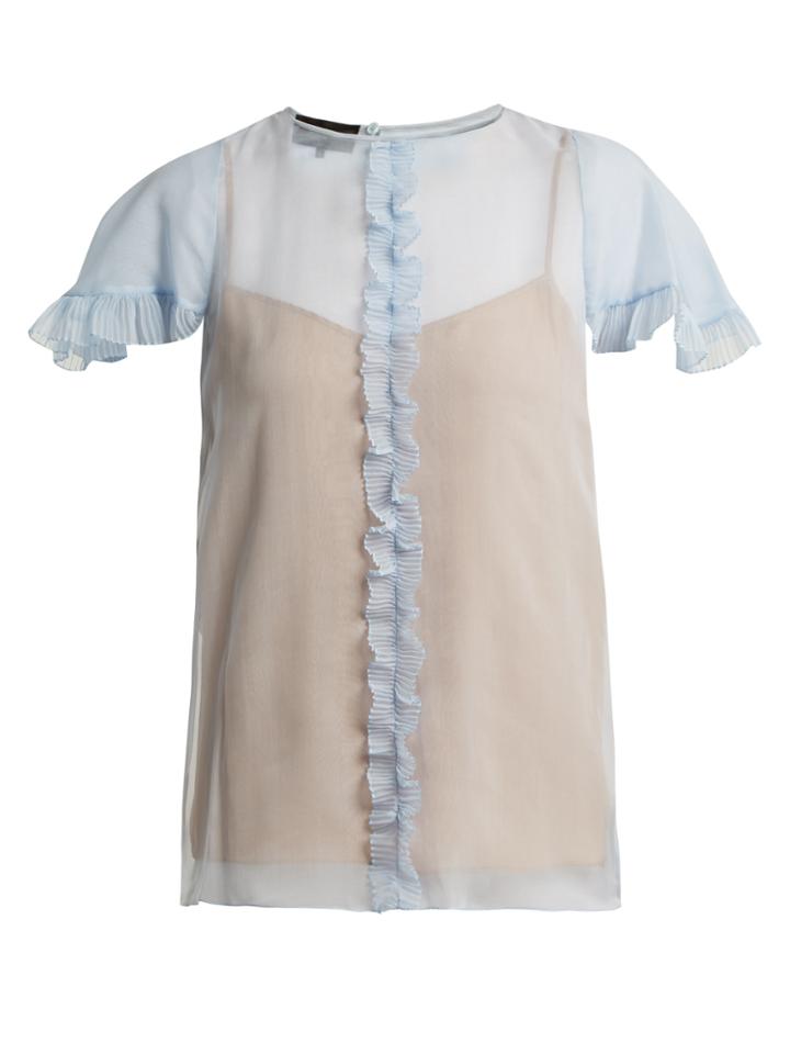 Rochas Sheer Pleated Ruffle Silk Blouse