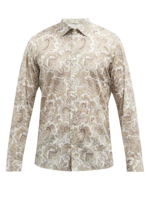 Mens Rtw Etro - Paisley-print Cotton-poplin Shirt - Mens - Grey Multi