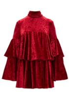 Matchesfashion.com Sara Battaglia - High Neck Crushed Velvet Mini Dress - Womens - Red