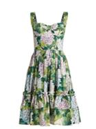 Dolce & Gabbana Hydrangea-print Gathered-skirt Cotton-poplin Dress