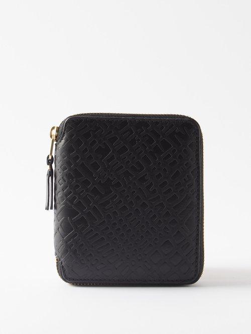 Comme Des Garons Wallet - Roots-embossed Leather Zip-around Wallet - Mens - Black