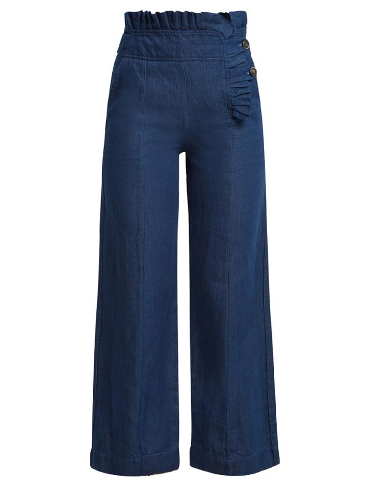 Teija Pleated-trim High-waisted Denim Trousers