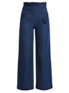 Teija Pleated-trim High-waisted Denim Trousers