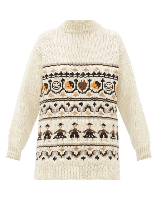 Matchesfashion.com Ganni - High Neck Wool Blend Jacquard Knit Sweater - Womens - Ivory Multi