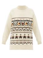 Matchesfashion.com Ganni - High Neck Wool Blend Jacquard Knit Sweater - Womens - Ivory Multi