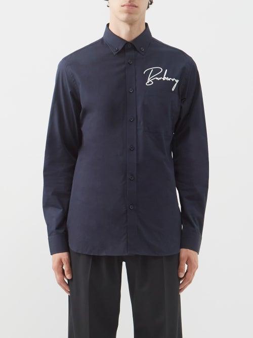 Burberry - Logo-embroidered Cotton Shirt - Mens - Dark Navy