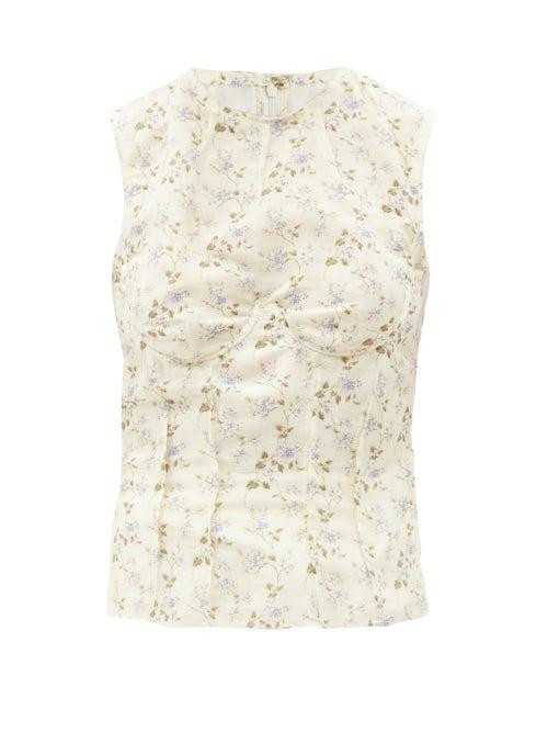 Ladies Rtw Brock Collection - Thao Floral-print Linen-blend Top - Womens - White
