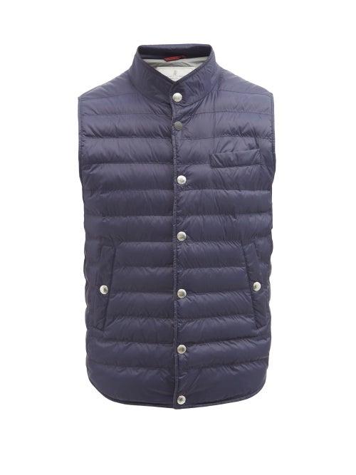 Mens Rtw Brunello Cucinelli - Quilted Nylon-shell Down Gilet - Mens - Navy