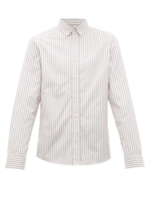 Matchesfashion.com Brunello Cucinelli - Striped Cotton Poplin Shirt - Mens - Grey
