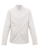 Matchesfashion.com Brunello Cucinelli - Striped Cotton Poplin Shirt - Mens - Grey