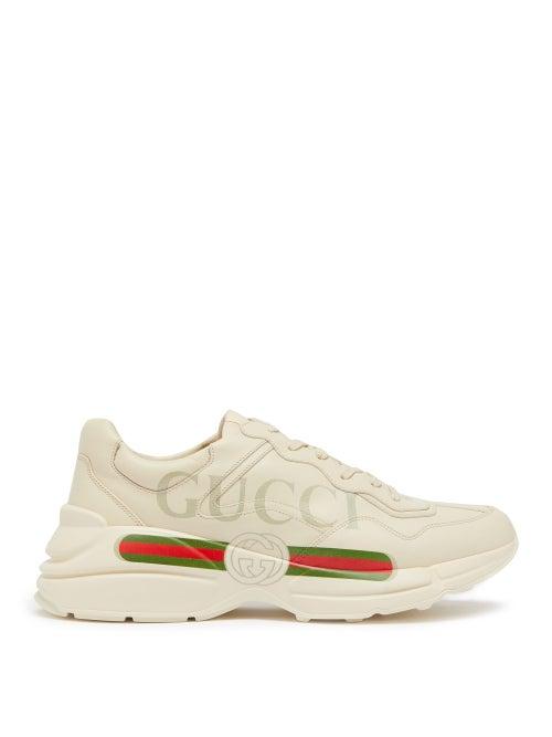 Matchesfashion.com Gucci - Rhyton Logo-print Low-top Leather Trainers - Mens - White Multi