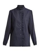 Matchesfashion.com A.p.c. - Dunst Ruffle Detailed Striped Cotton Shirt - Womens - Navy Stripe