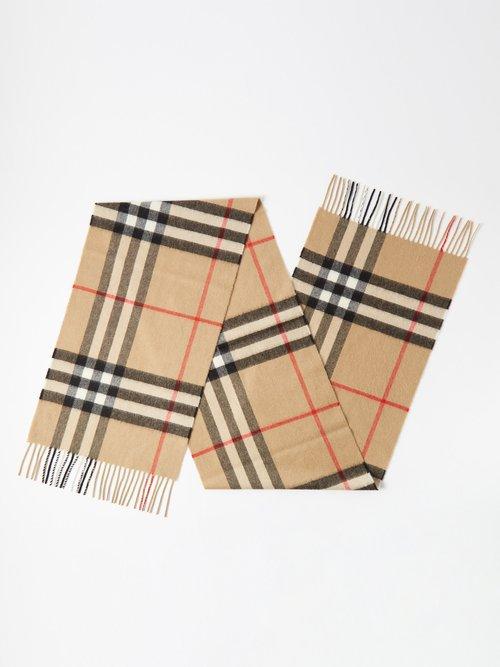 Burberry - Giant-check Fringed Cashmere Scarf - Mens - Beige