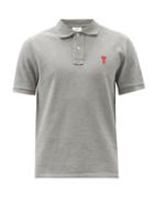 Matchesfashion.com Ami - Logo-embroidered Cotton-piqu Polo Shirt - Mens - Grey
