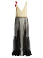 Toga Tulle-overlay V-neck Twill Dress