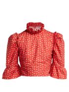 Matchesfashion.com Batsheva - Floral Print Cotton Crop Top - Womens - Red