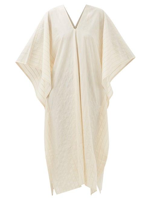 Zeus + Dione - Aiolos Lam-stripe Cotton-blend Poplin Kaftan - Womens - White Gold